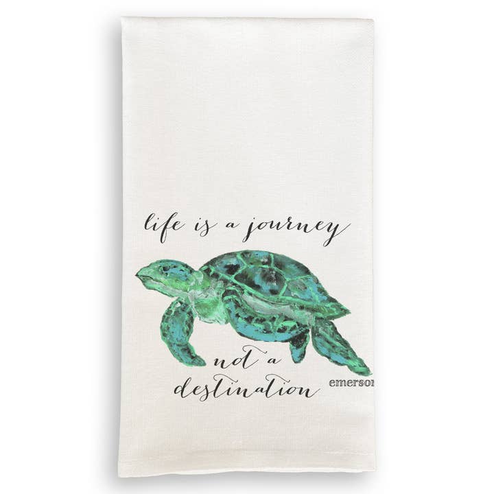 French Graffiti - Wholesale Tea Towel - Blue Sea Turtle with Quote