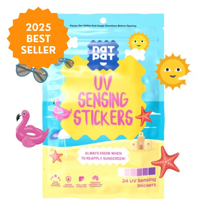 NATPAT – Adesivo - Crianças e bebés por atacado – Autocolante de Deteção UV NATPAT - Lembrete de Protetor Solar Natural
