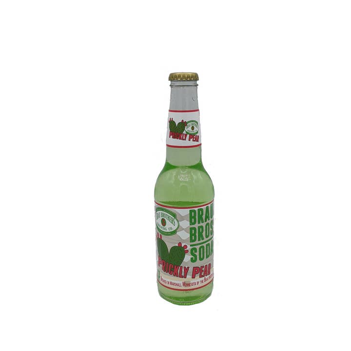 Brau Brothers Prickly Pear, 12ct Glass Bottle Soda for wholesale by Grandpa Joe's Candy Shop