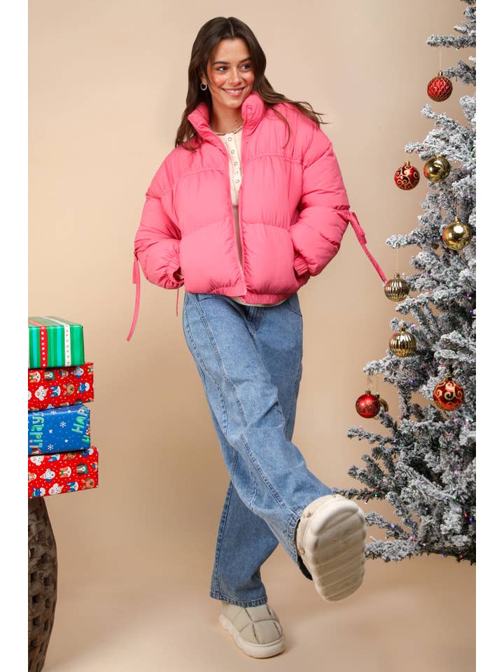 VERY J - Wholesale Puffer Jacket - Women's - NJ90299-Balletcore Mock Neck Puffer Jacket with Pockets
