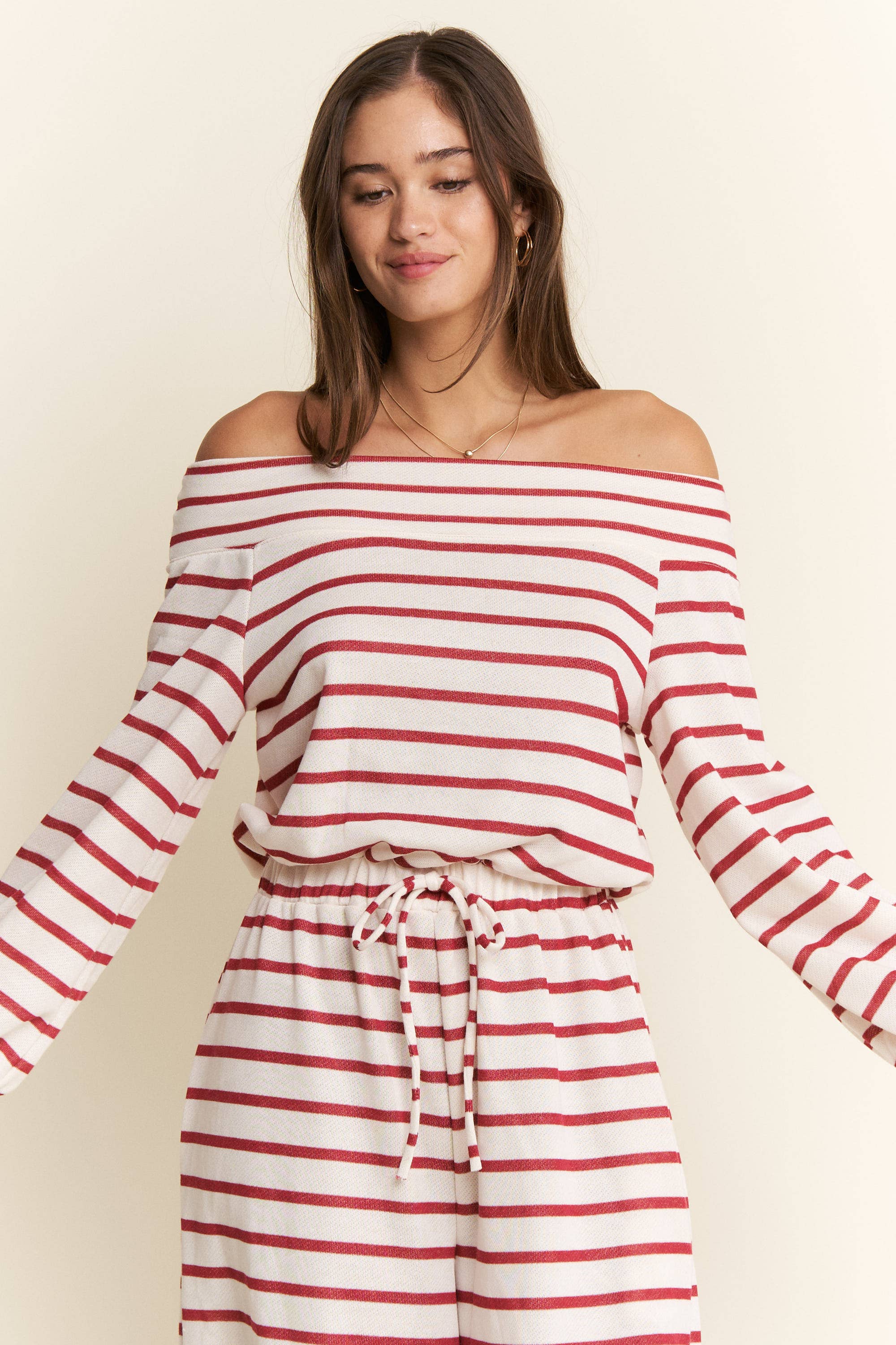 JADE BY JANE PLUS - Wholesale Jumpsuit - Women's - (PLUS SIZE) OFF-SHOULDER STRIPED TERRY JUMPSUIT30