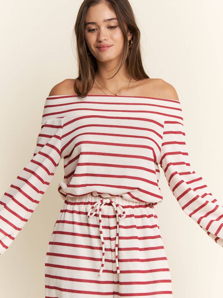 JADE BY JANE PLUS - Wholesale Jumpsuit - Women's - (PLUS SIZE) OFF-SHOULDER STRIPED TERRY JUMPSUIT30