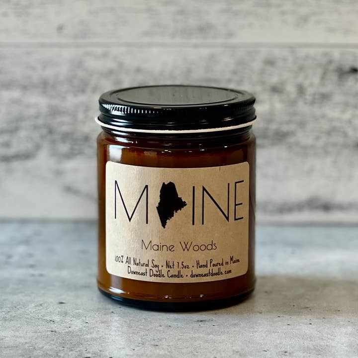 Downeast Doodle Candle Company, LLC - Wholesale Jar/Filled Candle - Maine Silhouette amber natural soy candle