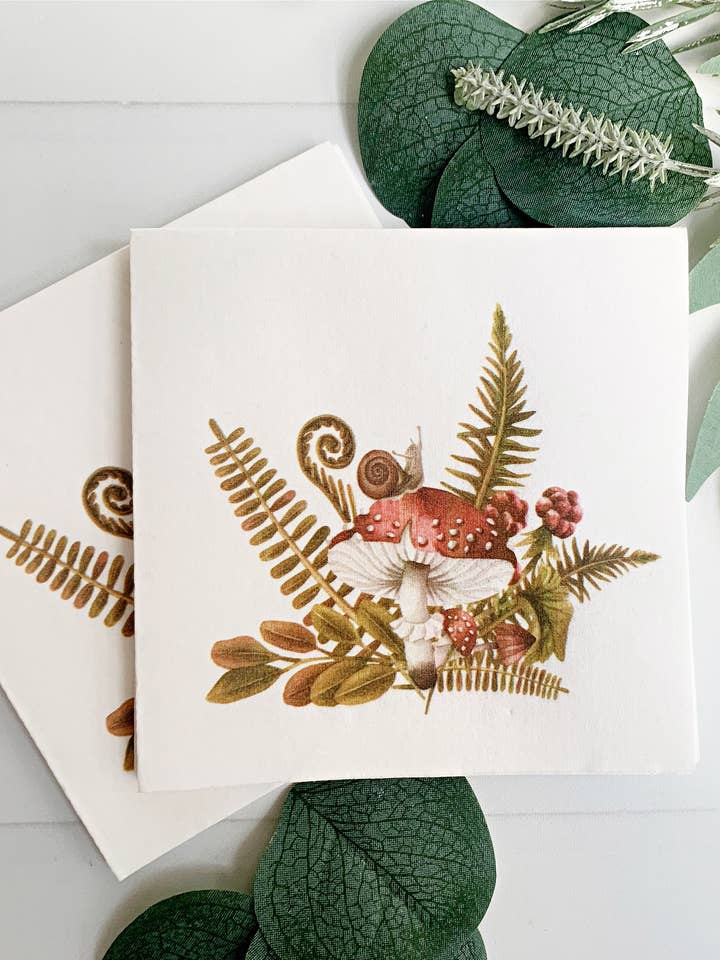 Woodland Mushroom Cocktail Napkins - Set of 16 for wholesale by EnFete, LLC