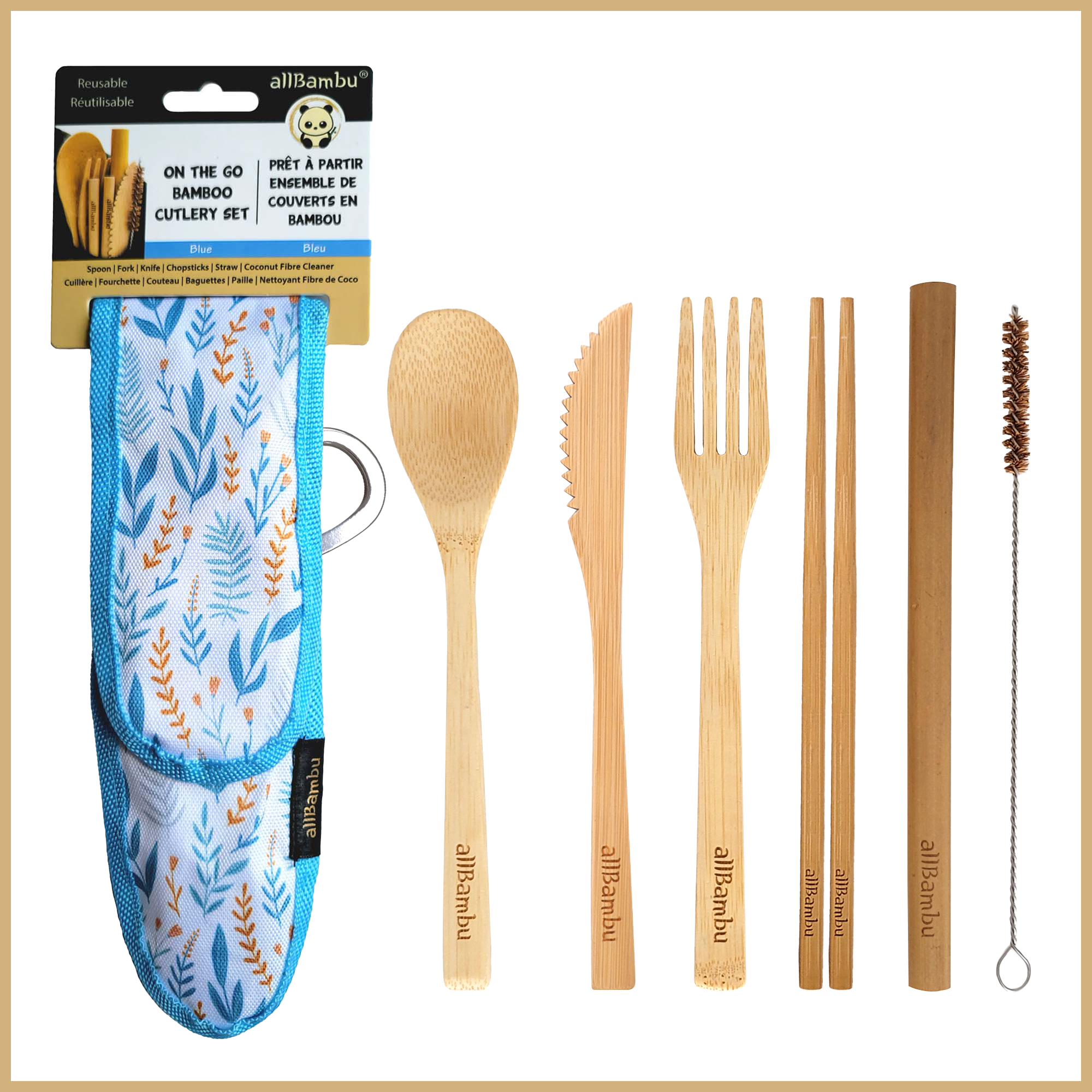 allBambu Inc - Wholesale Travel Utensil Set - Bamboo Reusable Travel Cutlery Set with Handy Carabiner 7pcs10