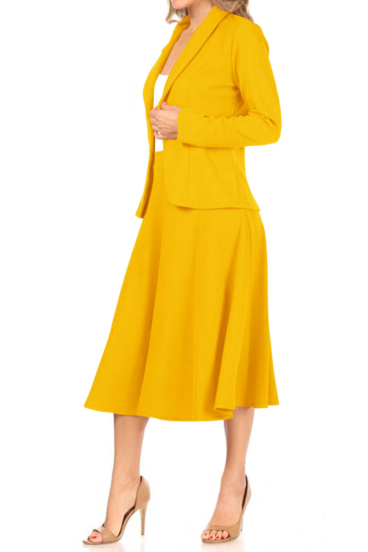 MOA COLLECTION - Wholesale Top & Skirt Set - Women's - Women's Two Piece Casual Blazer Relaxed A-Line Midi Skirt18