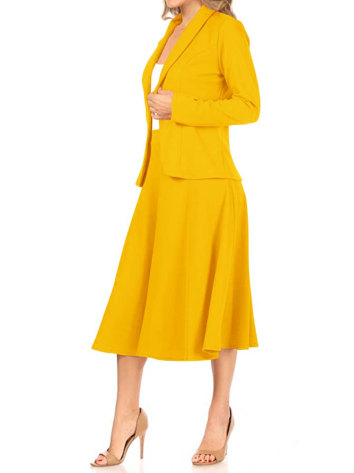 MOA COLLECTION - Wholesale Top & Skirt Set - Women's - Women's Two Piece Casual Blazer Relaxed A-Line Midi Skirt18
