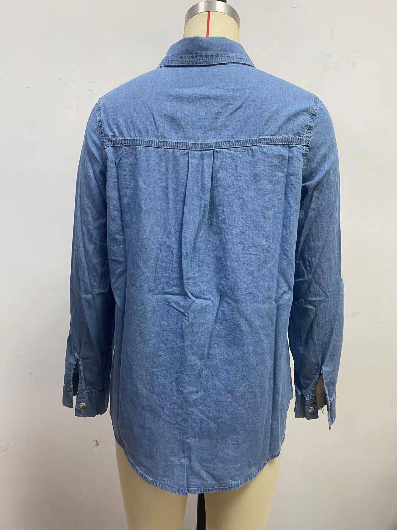 Hope & Sunshine – Camisa com botões no colarinho – Mulher por atacado – Camisa jeans casual feminina com botões13