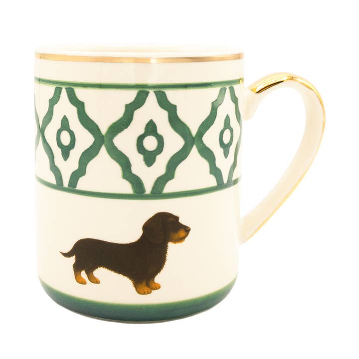 Coffee cup, Dachshund model, 18 karat gold, green for wholesale by Michael Platin Design MW production GmbH & Co. KG