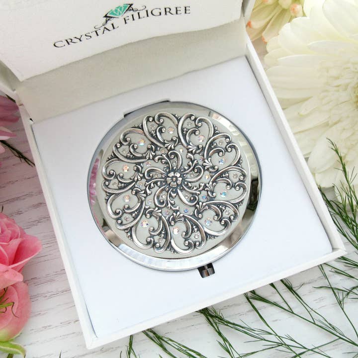 Espelho compacto clássico - branco por atacado de Crystal Filigree