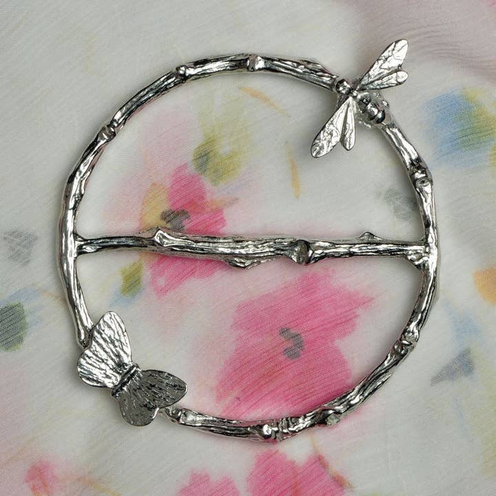 Bee and Butterfly Pewter Scarf Ring for wholesale by Glover & Smith