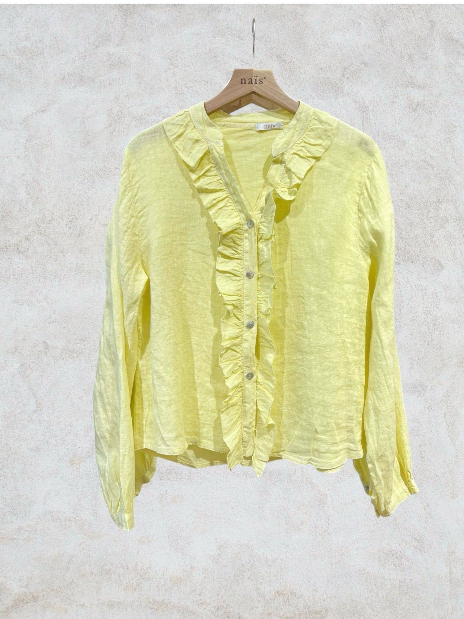 NAÏS PARIS – wholesale Tröja med knappar – Dam – Skjorta med krage och volangdetaljer i 100 % linne7