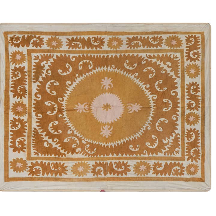 Coperta Suzani a Tono Caramello | Ricamata a Mano Boho per la vendita all'ingrosso da parte di Vintage Pillows Store