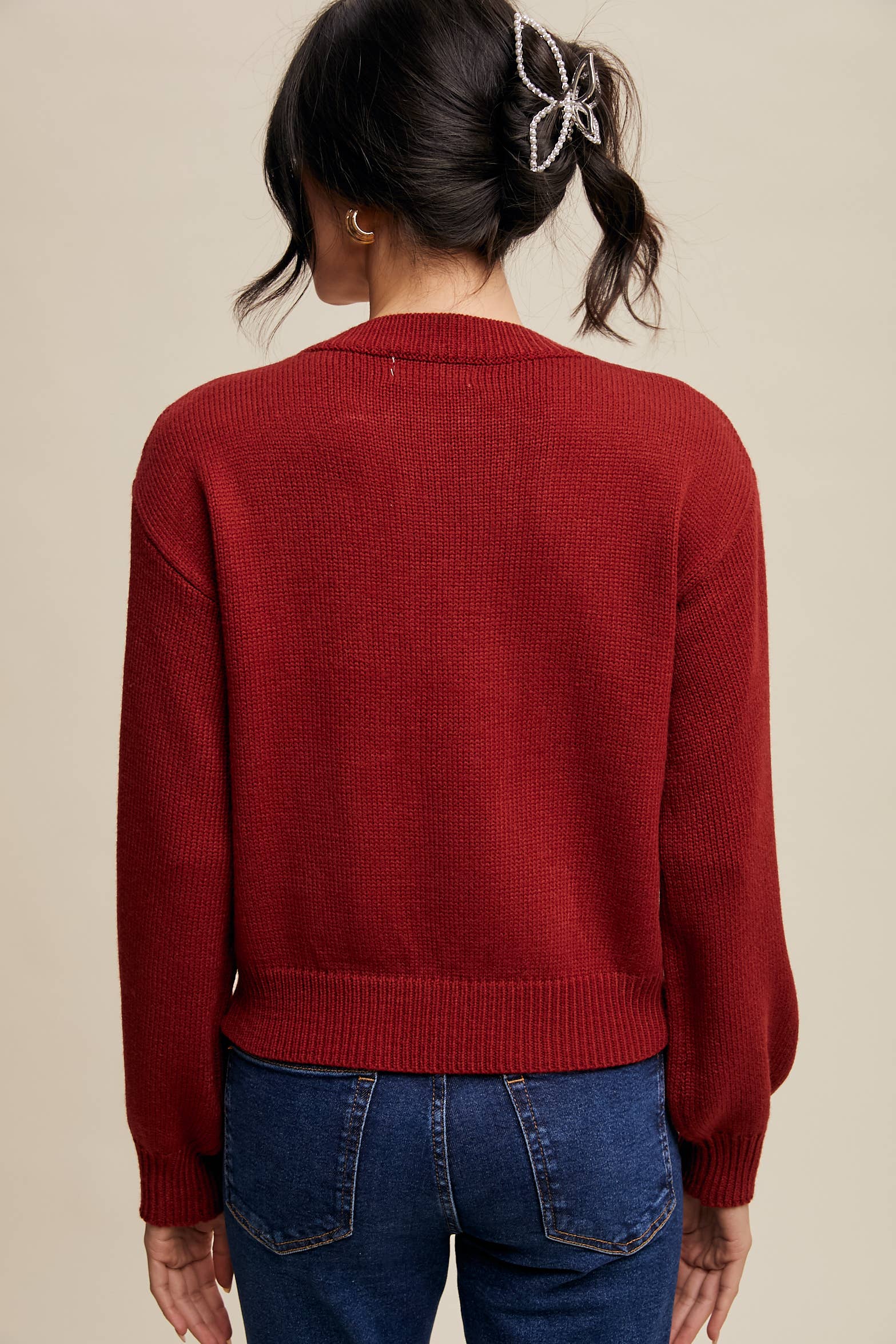 Listicle - Wholesale Cardigan - Women's - Handmade Rose Applique Knit Cardigan5