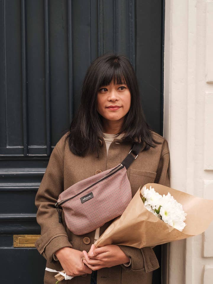 Borsa a tracolla Boston - Pied de poule (kaki e bordeaux) per la vendita all'ingrosso da parte di Hédison