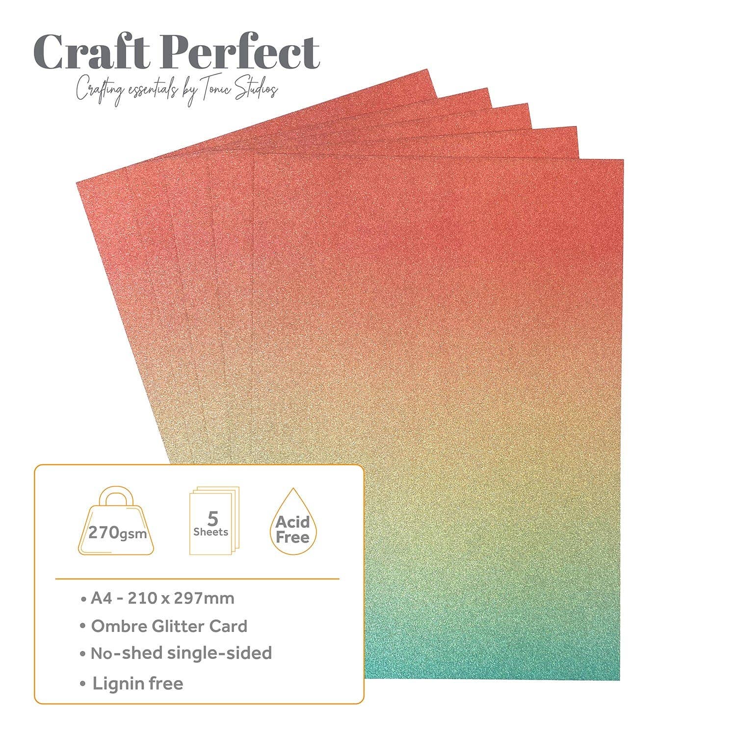 Tonic Studios - Wholesale Craft Supplies - Craft Perfect - Ombre Glitter Card - Mermaid Shimmer - A4 (5/PK) - 8894E4