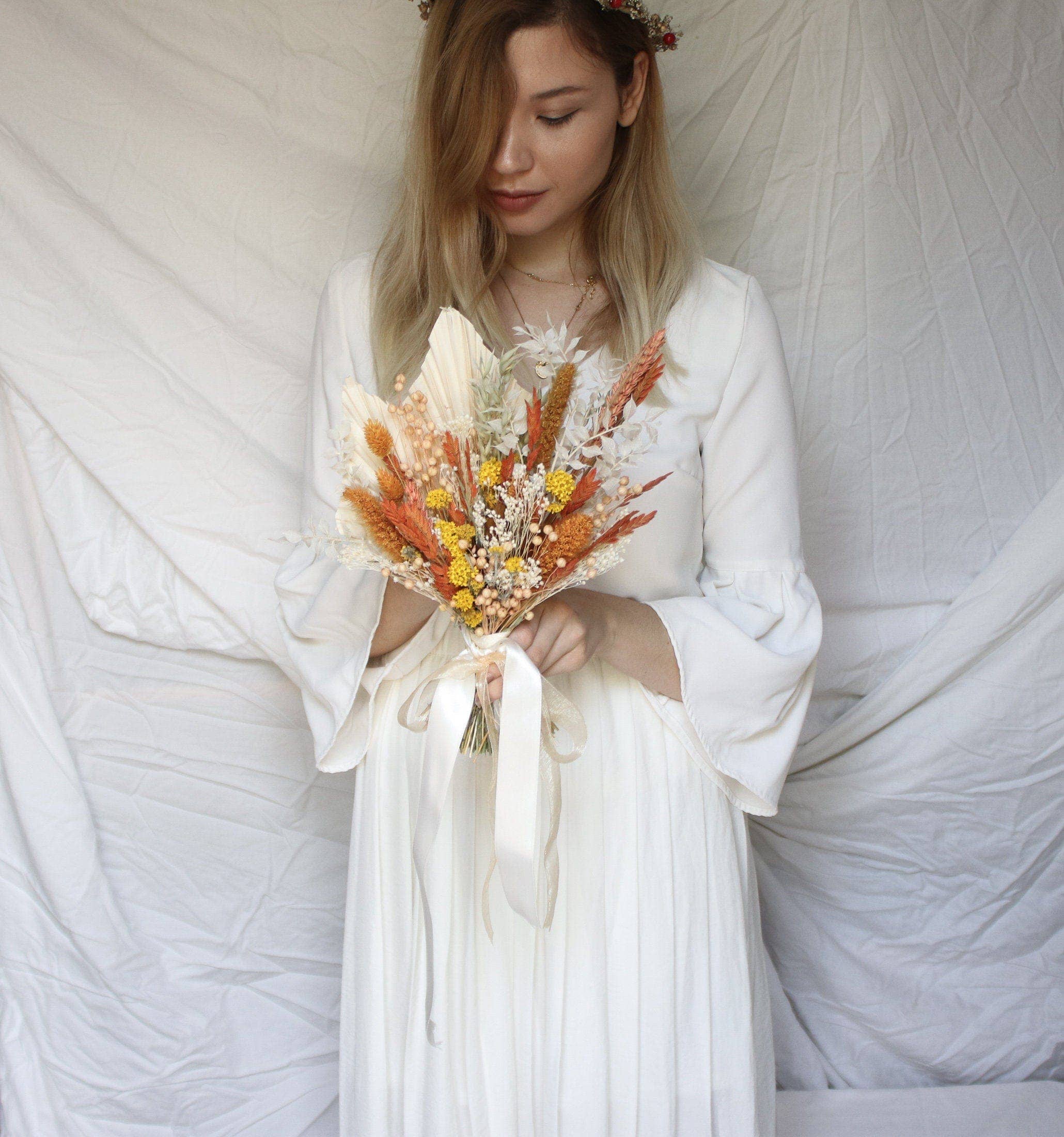 Hidden Botanics - Wholesale Dried/Pressed Flowers - Colourful Dried Flowers Bridal Bouquet - Burnt Orange & Yellow6