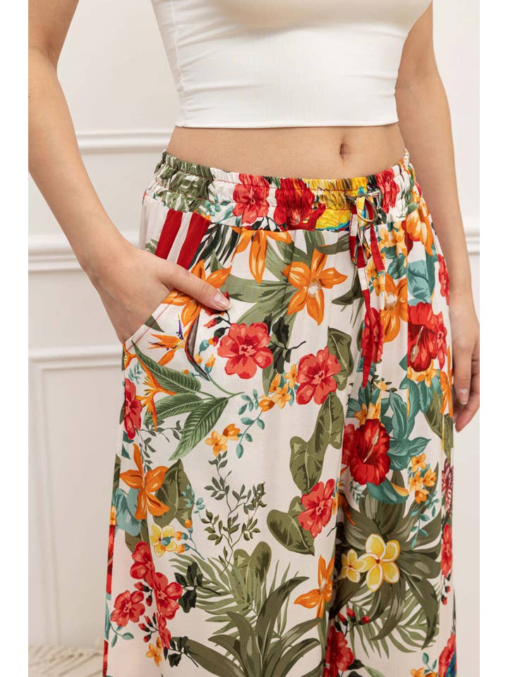 Happy look - Vente Pantalon – femme - Pantalon Large en Viscose Imprimée avec Taille Élastique