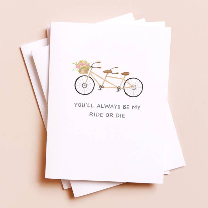 Amy Zhang - Venta al por mayor Tarjetas de amistad - Ride or Die — Divertida tarjeta de amistad para bicicleta tándem0