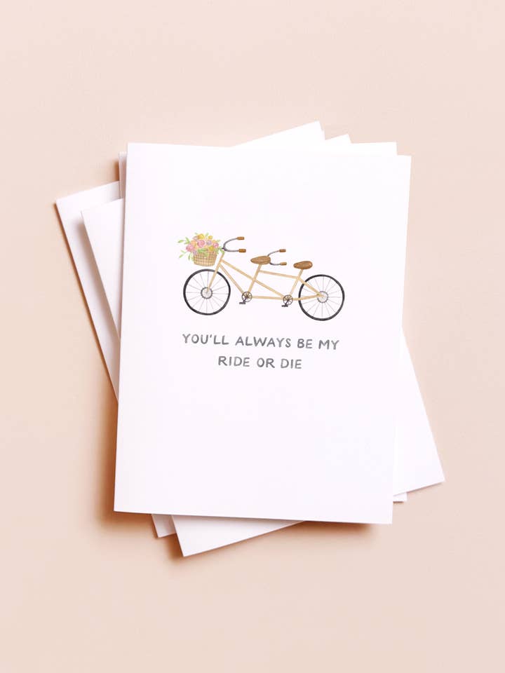 Ride or Die — Funny Tandem Bike Friendship Card for wholesale by Amy Zhang