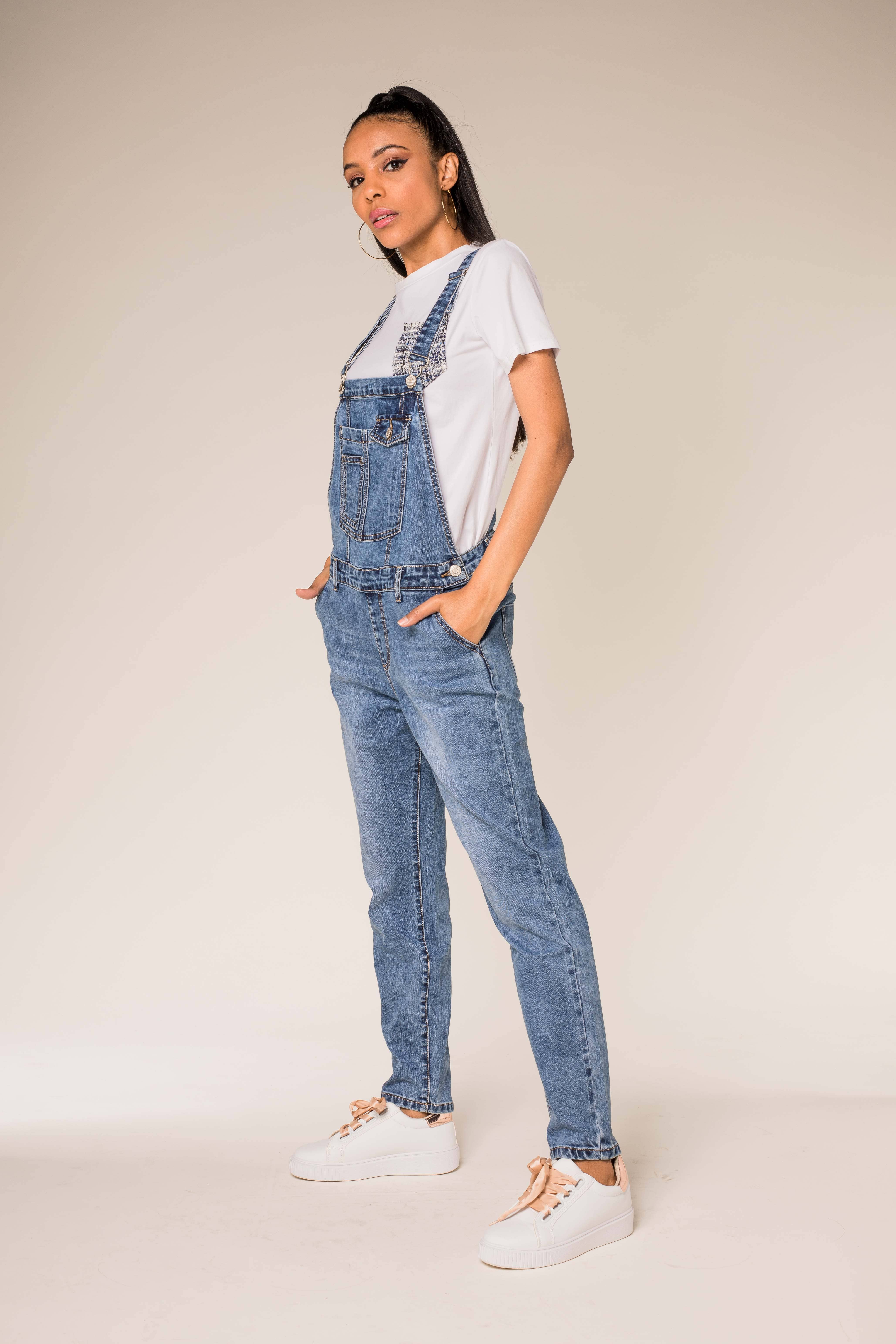 Nina Carter - Wholesale Overalls - Women's - S512 wide stretch boyfriend jean denim overalls2