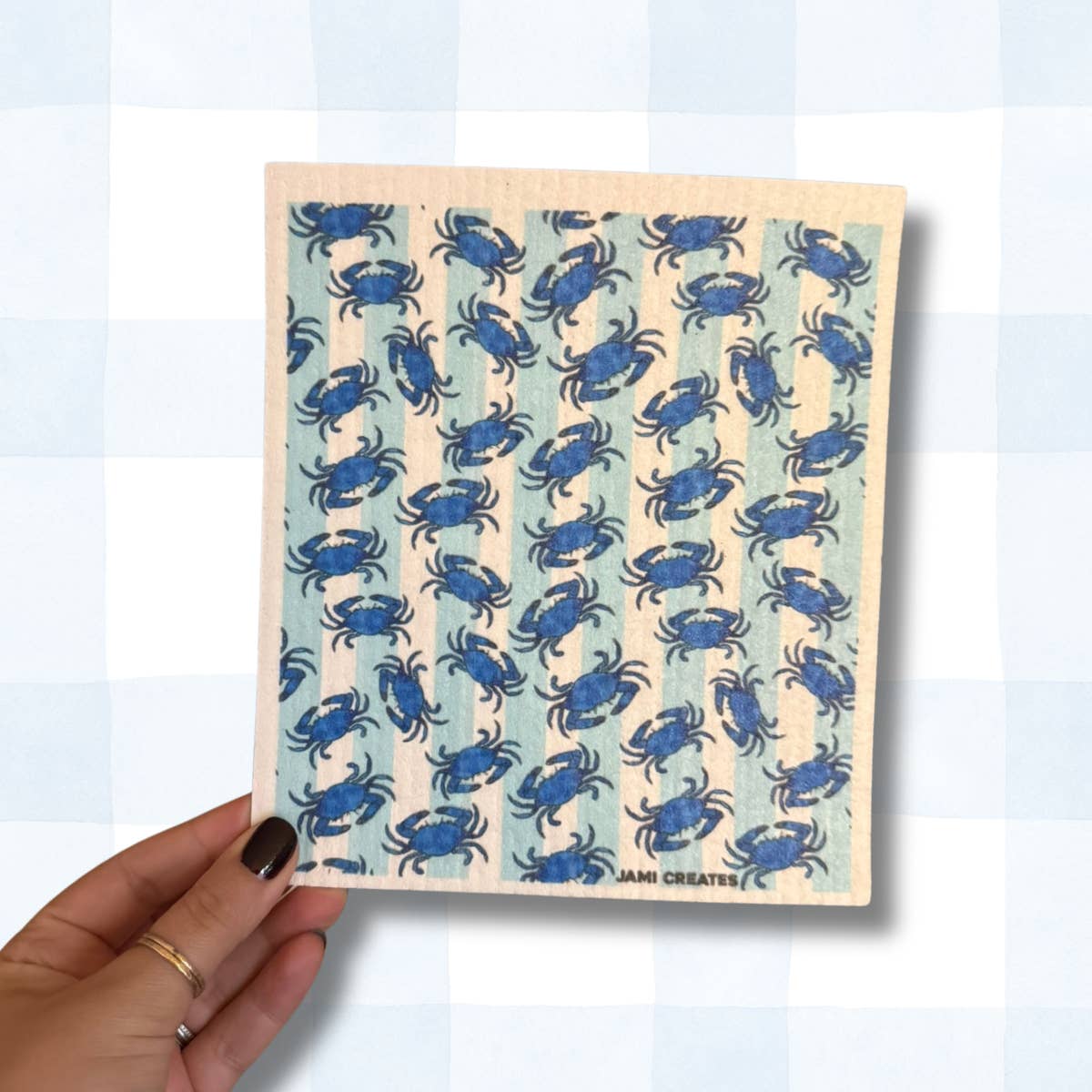 Jami Creates - Wholesale Dishcloth - Maryland Striped Blue Crab Swedish Dish Cloth