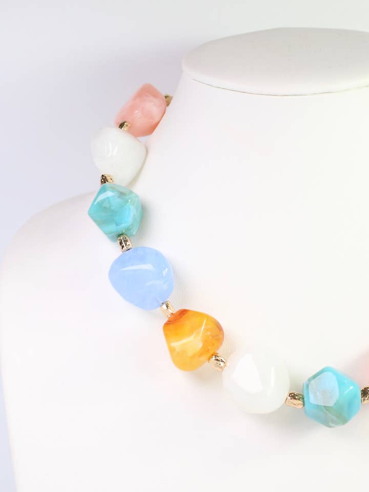 Syracuse Stone and Gold Beaded Necklace Light Multi for wholesale by Caroline Hill