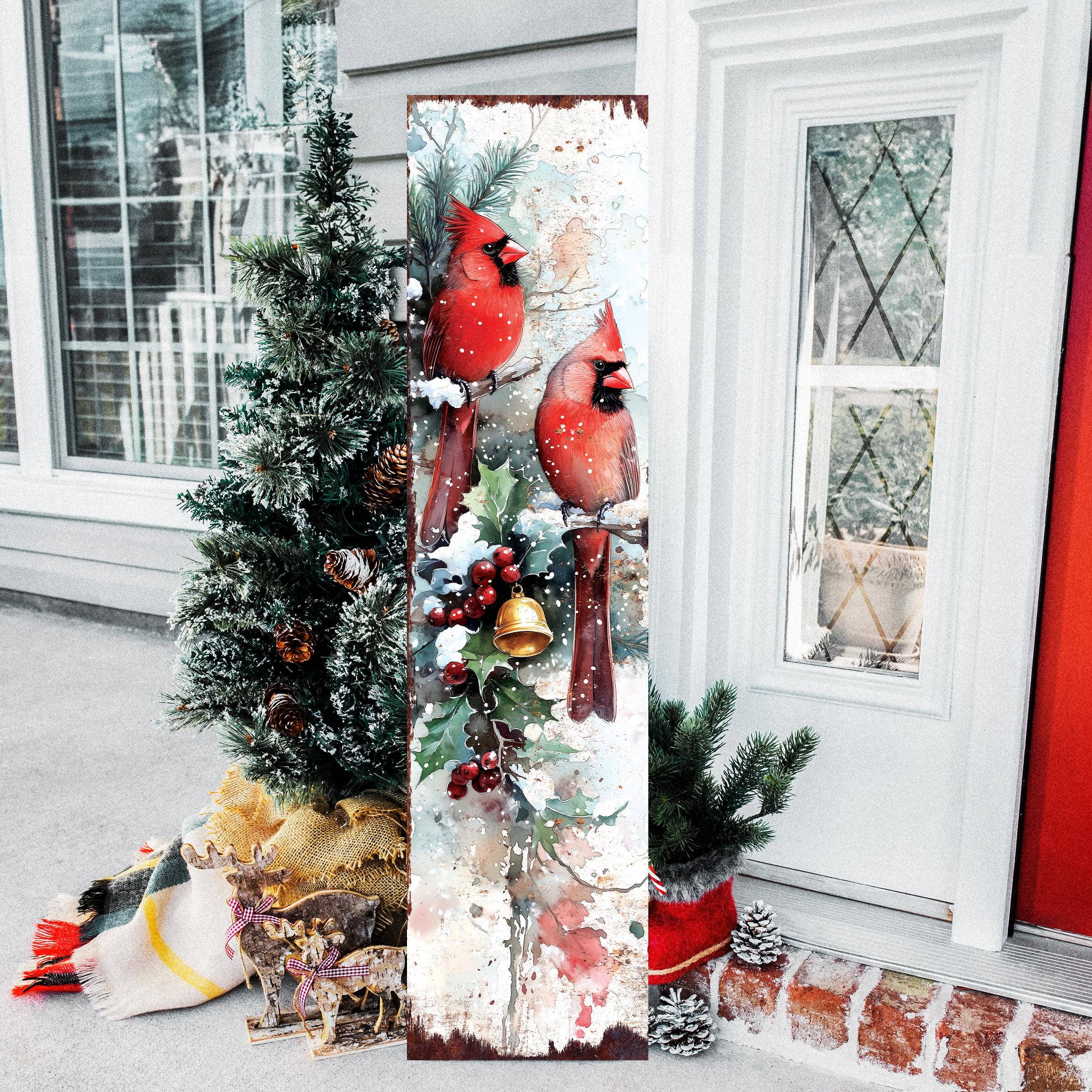 TX USA Corporation - Wholesale Christmas Wall Art - 48" Merry Christmas Front Porch Sign | Snowy Cardinals Outdoor Holiday Decor8