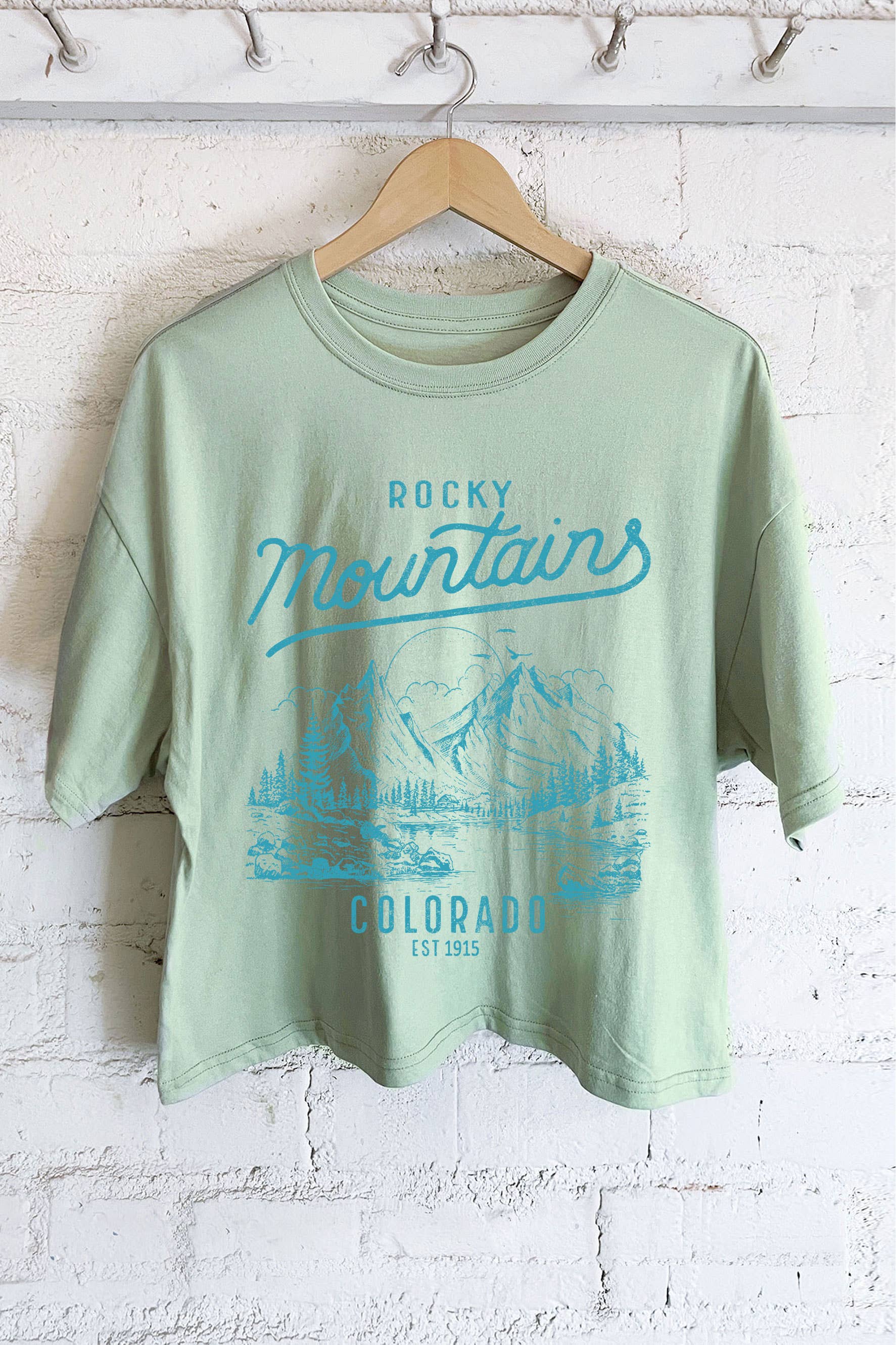 Rustee Clothing - Wholesale Screen Printed T-Shirt - Women's - ROCKY MOUNTAINS COLORADO GRAPHIC LONG CROP TOP 0