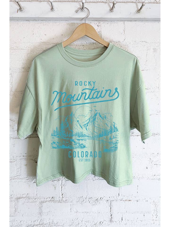 Rustee Clothing - Wholesale Screen Printed T-Shirt - Women's - ROCKY MOUNTAINS COLORADO GRAPHIC LONG CROP TOP