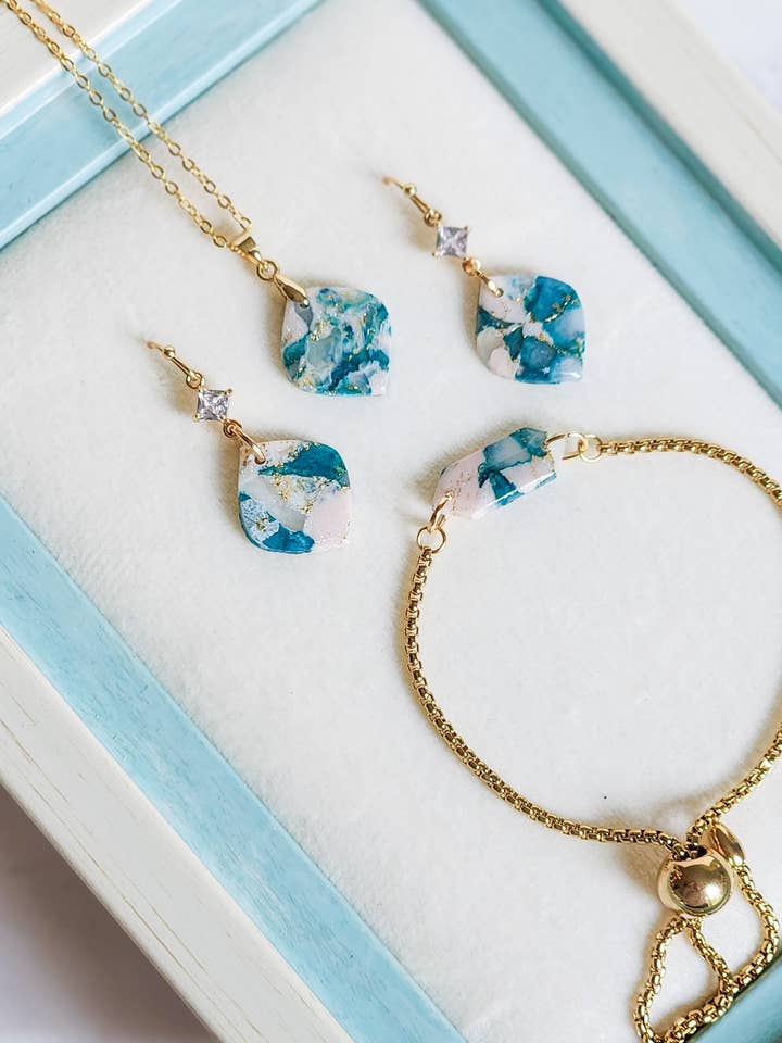 Spring Green Rounded Diamond Dangles for wholesale by Marbled Maven