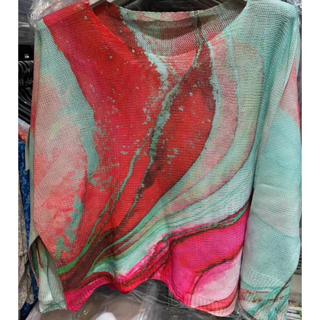 C1007 Tie-dye Aqua Round Knit Long Sleeves Sweater for wholesale by LOOWIE