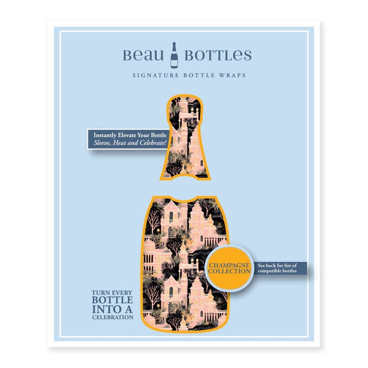 Beau Bottles - Vente Pochette cadeau pour bouteille de vin - Beau Bottles Maison Hantée Preppy Halloween - Collection Champagne5