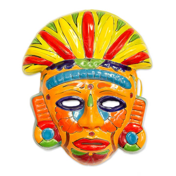 Novica Handmade Chicha Penacho Ceramic Mask for wholesale by NOVICA