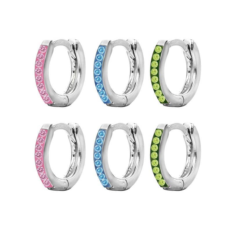 AMORINO SRL - Wholesale Jewelry Set - SET OF 6 HOOP EARRINGS WITH RHINESTONES - DH2264D728/E269 SILVER1