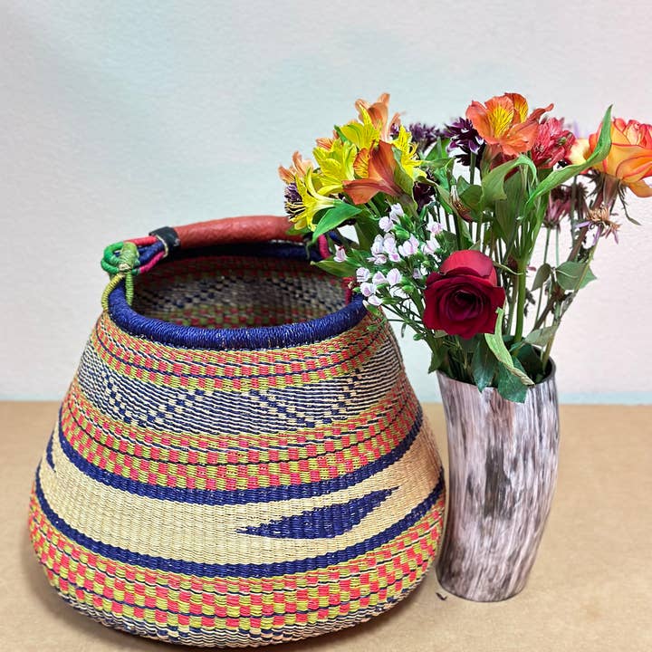 The African Home Goods - Wholesale Basket - Ghana Pot Basket Purple & Earth tone - diameter: 16"-18"; de2
