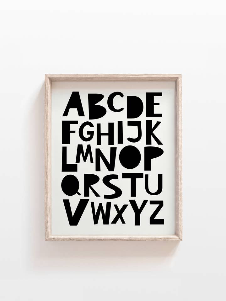 monochrome kids alphabet, black, scandi, alphabet sign for wholesale by The Little Wagon