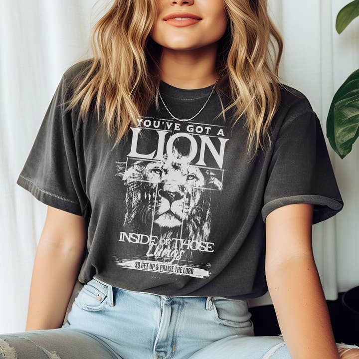 Lion Inside Those Lungs Graphite Christian Graphic Tee for wholesale by Never Lose Hope Designs