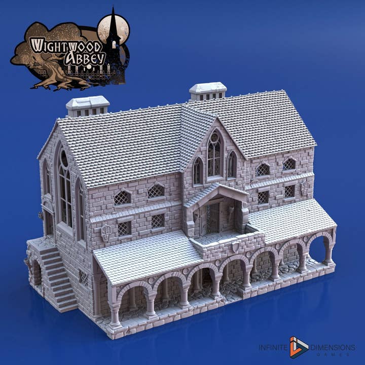 Scriptorium - Whitewood Abbey Sæt | Diorama | DnD | Krigsspil | Bygning | Landsby | By - Høj Kvalitet 3D Printet, 15mm, 28mm, 32mm for engroshandel hos The Beaver and Broadsword