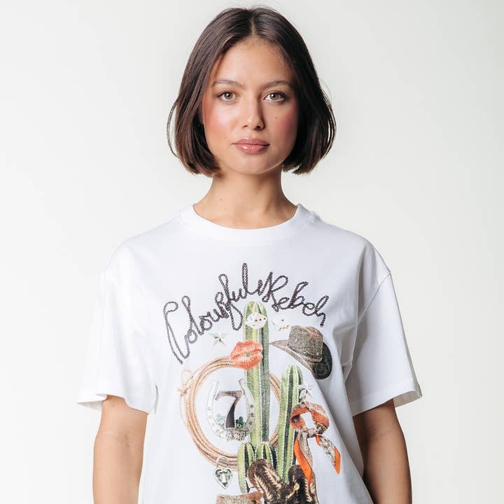 Colourful Rebel Cowgirl T-shirt | Standard white and other Purchase Wholesale t shirts design. Free Returns & Net 60 Terms on Faire trending on Faire.