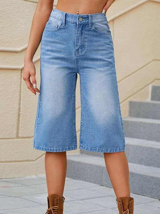bleu Jean court à taille élastique en vente sur Faire