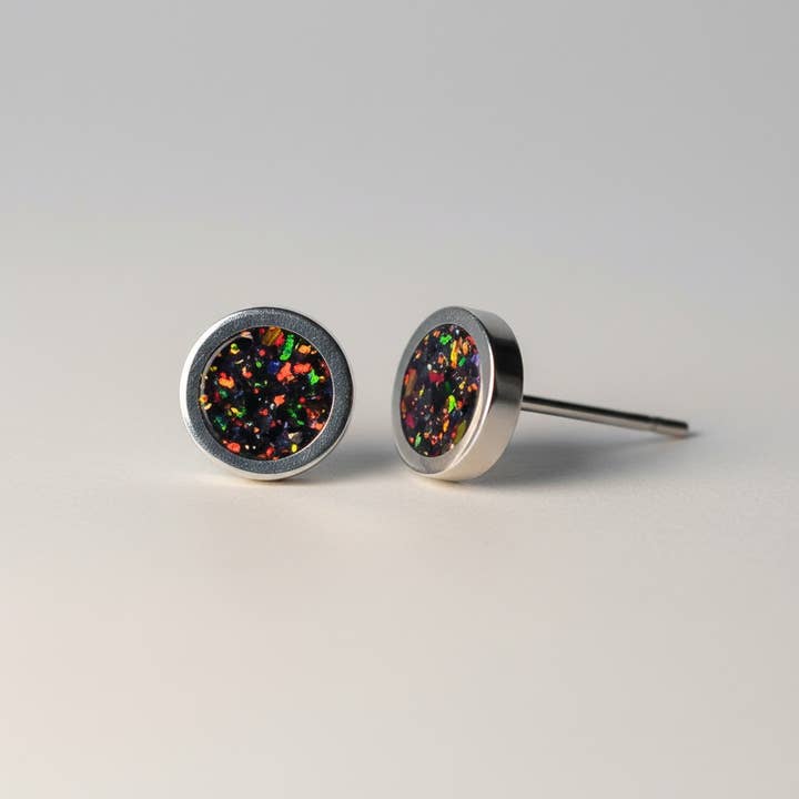 Black Fire Opal Stud Earrings for wholesale by Natural Evolution Design