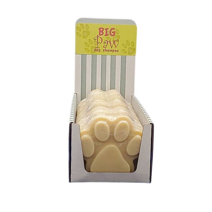 Présentoir de 12 barres de shampooing pour chiens Big Paw pour la vente par Fern Valley Goat Milk Soap