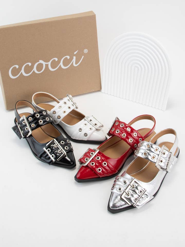 CCOCCI - Wholesale Flats - Women's - GRILLO PADDED EYELET BELT STRAP SLINGBACK FLATS