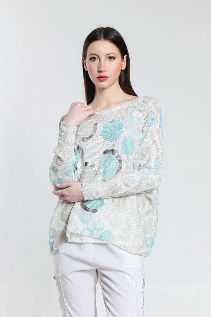  G Aqua w Gold Bubbles Danielle LS Batwing Open Knit Sweater (BLS424B) for wholesale on Faire1