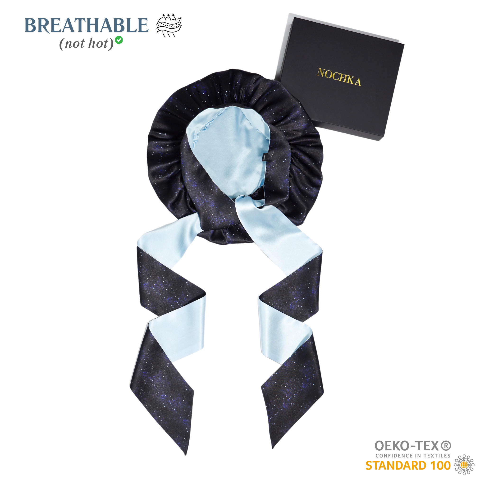 Nochka - Wholesale Slaapmuts - Dames - Midnight Print Omkeerbare Muts met Strikjes6