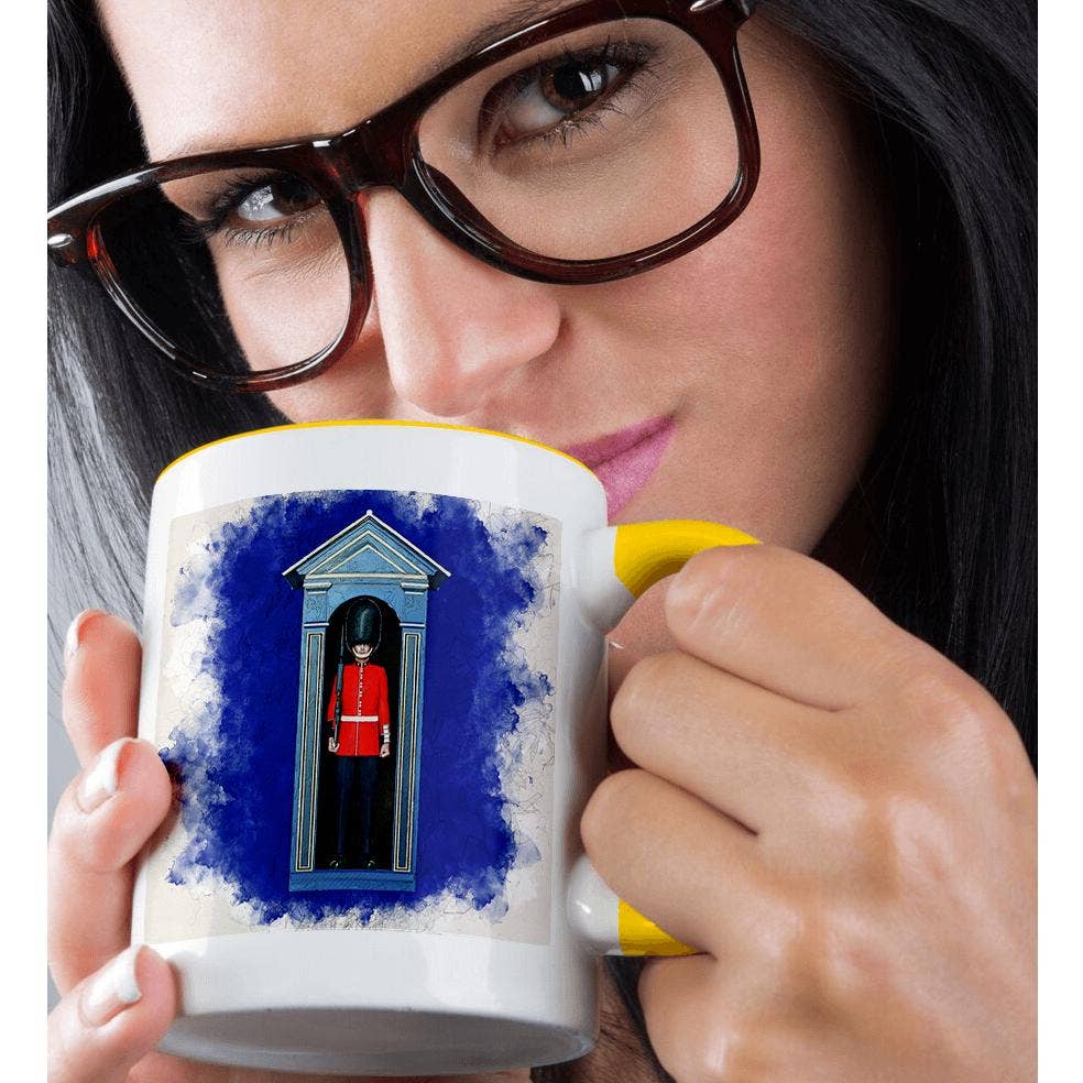 3dRose - Wholesale Coffee Mug - 3dRose, A London guard in guard house portrait in mixed media style, Mug1