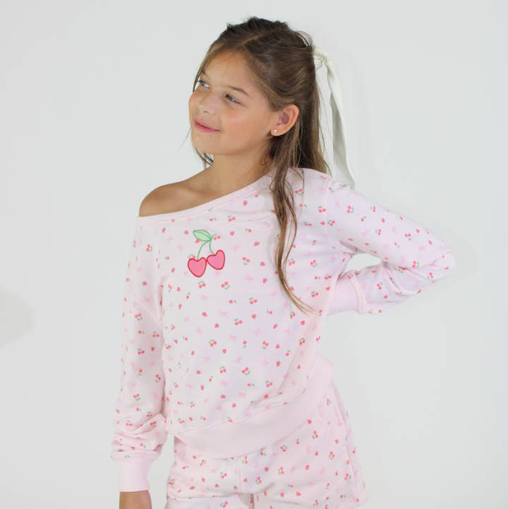 Micro Berry All Over Print Wide Neck Sweatshirt Tween Girls for wholesale by Paper Flower