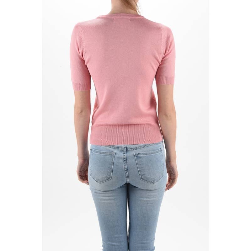 Mak – Engroshandel Strikket top - Dame – Halv-ærmet Crewneck Letvægts blød pullover Tee MK3664Y54