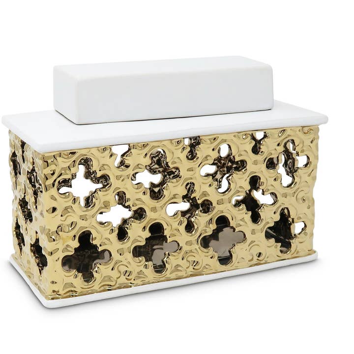 VIVIENCE - Wholesale Decoratieve pot - Gouden decoratieve rechthoekige pot met witte hoes1